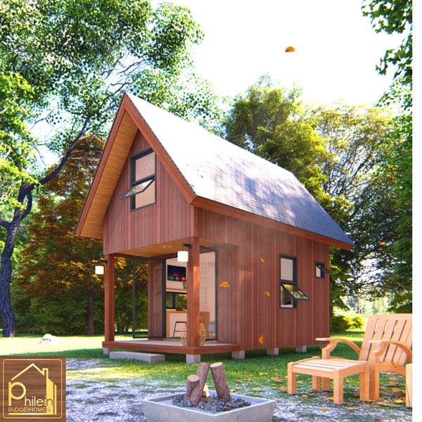 Cute Tiny House with 2-Beds, Tiny Home with Attic | Basic Floor Plan, with Elevation Sections | Digital Download