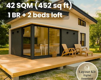12' x 25' Tiny House Plan – 3 Beds with Open Deck – 452 Sq Ft Floor Plan & Elevations – Instant Download - 42 sqm Small Home