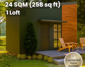 24 sqm Tiny House Plan with Loft & Deck - Floor Plan and Elevations - Instant Download