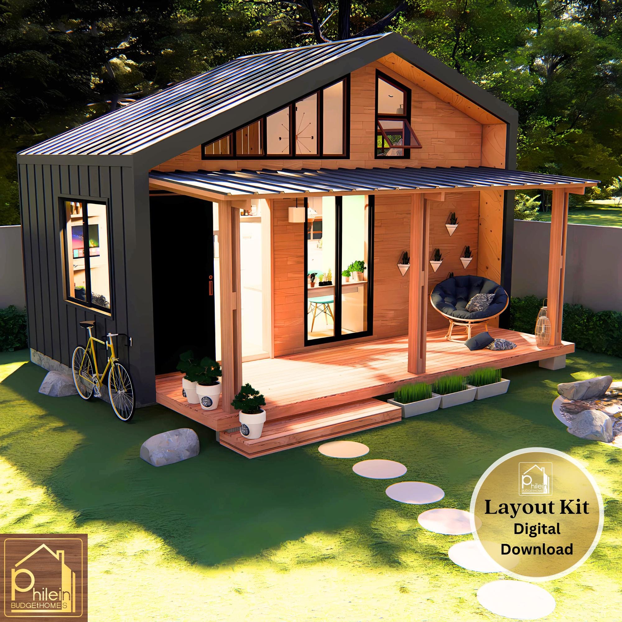 Tiny House Design 280qm mit Loft Schlafzimmer | Grundriss mit Ansichten und Schnitten | Sofort Download