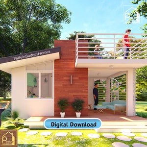 Modern House Plan with bedroom and 1 roof deck ( 20sqm.) | Basic Floor Plan, with Elevation Sections | Digital Download