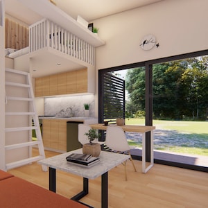 Modern tiny house plan with loft bedroom 25 sqm., Layout Kit with AutoCAD, Floor Plan with Autocad, Digital Download image 6