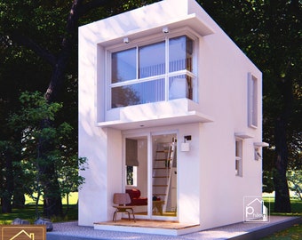 Tiny house 1 chambre (30 m²) | Conception de maison | Plan d'étage de base, avec sections d'élévation | Téléchargement numérique