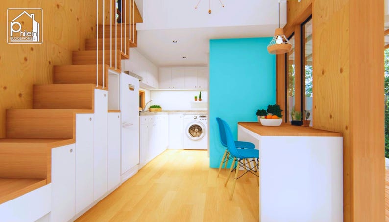 open-concept living, dining and kitchen area to save space