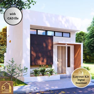 Elegant huisje 43 m² met 1 slaapkamer en vide | Basisplattegrond | 4 aanzichten 2 doorsneden met CAD-bestand | Direct downloaden