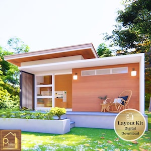 Small House Design 387 square feet with 2 Bedrooms | Basic Floor Plan with Elevation and Sections | Instant Download