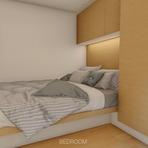 elegant bedroom with wood closet