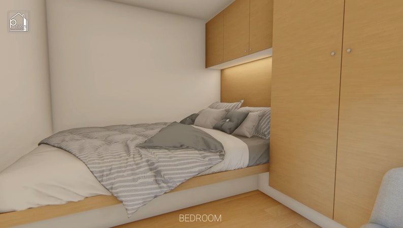 elegant bedroom with wood closet