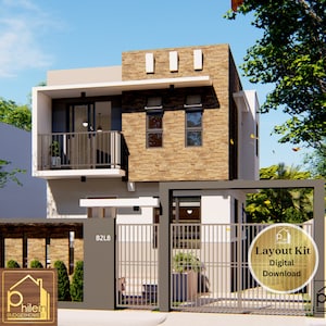 Unique House Design 69 sqm / 743 sq ft with 2 Bedrooms and 2 Baths | Floor Plan with Elevations | Digital Download