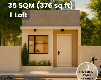 Plan de petite maison de 13 pi x 20 pi - 376 pieds carrés avec chambre en mezzanine - Plan d'étage, élévations et coupes - Téléchargement immédiat - Tiny Home de 35 m²