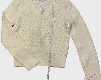 Nanette Lepore White Woven Beaded Sweater - Medium (NEW)