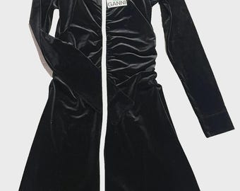 Ganni Black Velvet Scrunch Dress- Size 34 ( NEW )
