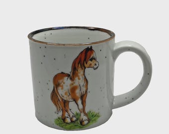 Vintage Speckled Ceramic Mug with Pony