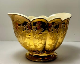 Vintage Mid-Century 24K Gold Gilded Scalloped Ceramic Bowl – Made in USA