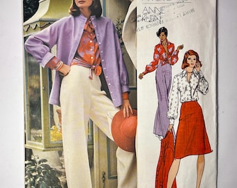 Vogue Americana Anne Klein Sewing Pattern 1062, 70s Jacket, Pants, Skirt, Shirt Size 10