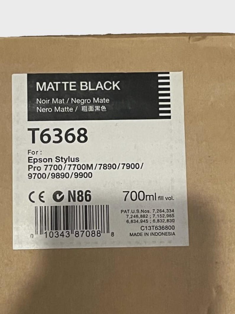May include: A matte black ink cartridge for Epson Stylus Pro printers. The label includes the text "MATTE BLACK", the model number T6368, and the volume of 700ml. The cartridge is designed for various Epson Stylus Pro models.
