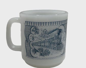 Vintage Glass Mug W/ Train Design
