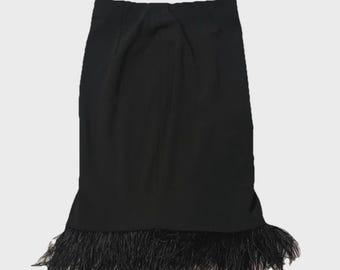 Vince Camuto Knee Length Black Skirt with Ostrich Feathers