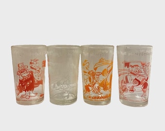 Vintage Hanna Barbers Flintstones Child Glass 4", Lot Of 4 1963
