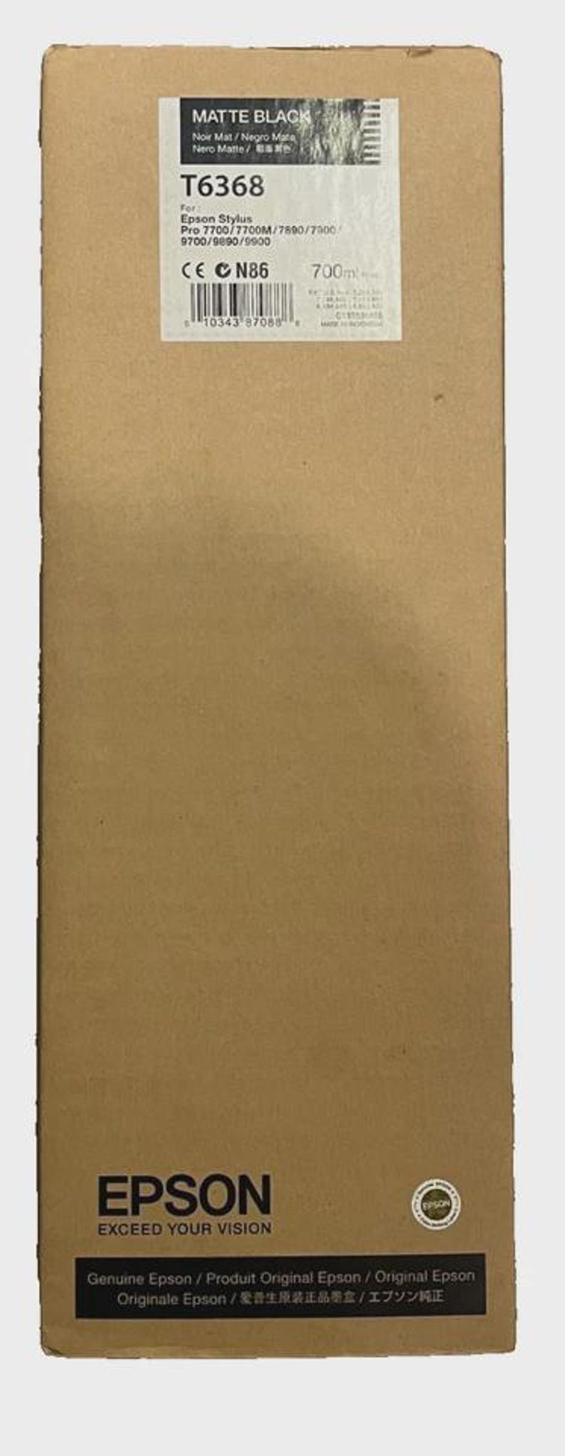 May include: A matte black Epson ink cartridge box for Epson Stylus Pro printers. The box is brown with a white label that includes the product code T6368 and the Epson logo.