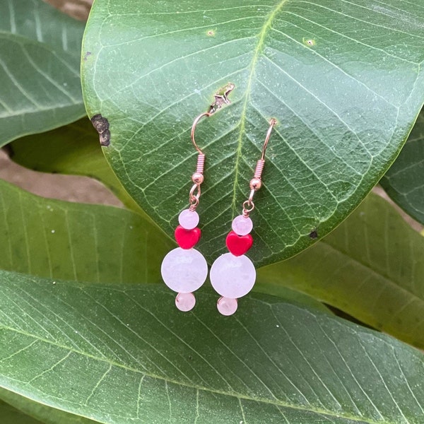 Rose Quartz + Howlite Copper Earrings. Nickel Free. Hand Wrapped with Copper Wire. Crystal Earrings . Spiritual Gift . Valentine’s Day Gift