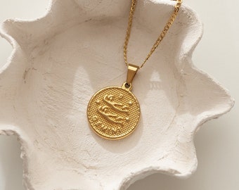 Gold-plated zodiac necklace with large coin pendant, personal jewelry with astrological meaning | ZODIAC