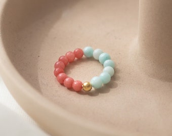 Elastic bead ring made of colorful jade beads | HOPE