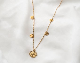 Long gold-plated necklace with coin pendants, boho jewelry | PHAEDRA