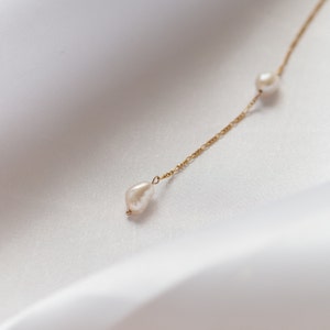 14K Gold Filled Y Chain, Gold Filled Figaro Necklace with Freshwater Pearl Pendant MATHILDE image 4