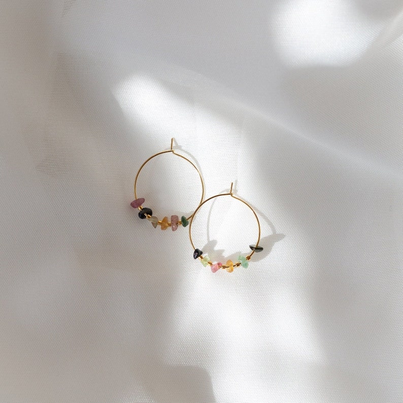 Dainty tourmaline earrings made of colorful gemstones AURELIA image 1