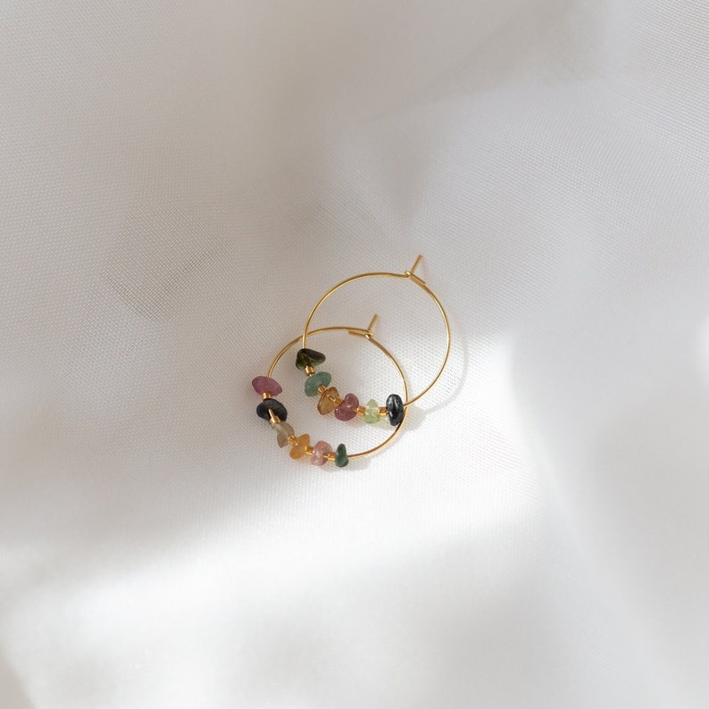 Dainty tourmaline earrings made of colorful gemstones AURELIA image 2