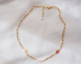 Gemstone pearl necklace made of colorful natural stones with 24k gold-plated clasp - necklace made of healing stones | PHOEBE