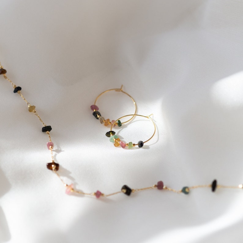 Dainty tourmaline earrings made of colorful gemstones AURELIA image 5