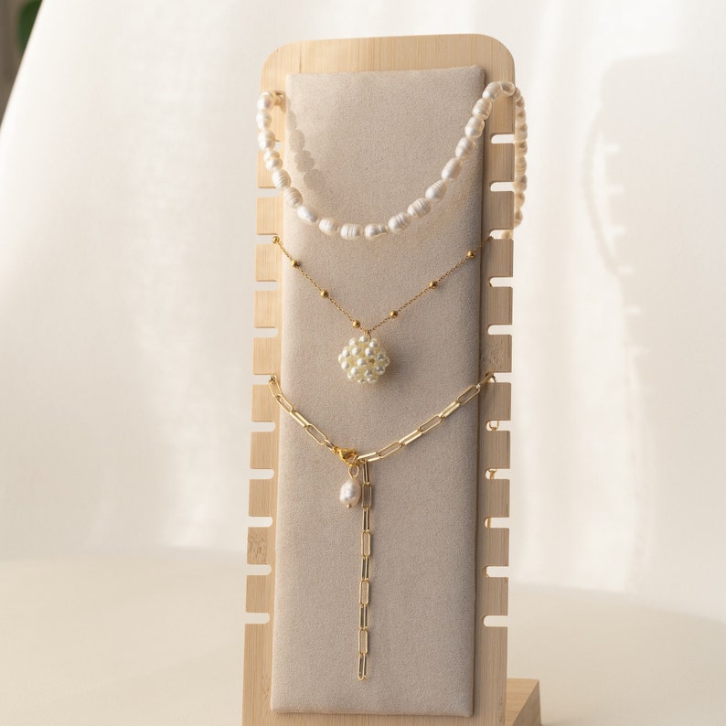 Filigrane Perlenkette mit Anhänger, vergoldeter Brautschmuck mit Perlen FAYE Bild 10