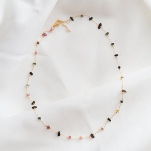 Dainty tourmaline necklace made of colorful gemstones and 24k gold-plated clasp, healing stone necklace | AURELIA