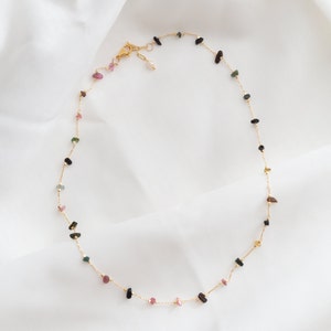 Dainty tourmaline necklace made of colorful gemstones and 24k gold-plated clasp, necklace made of healing stones | AURELIA