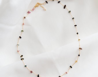 Dainty tourmaline necklace made of colorful gemstones and 24k gold-plated clasp, necklace made of healing stones | AURELIA