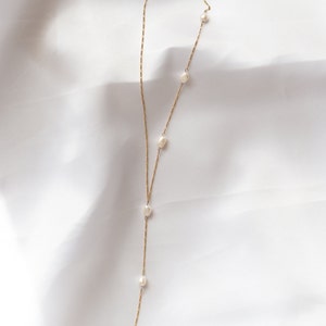 14K Gold Filled Y Chain, Gold Filled Figaro Necklace with Freshwater Pearl Pendant MATHILDE image 2