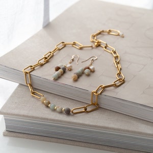 Natural stone pearl necklace made of colorful Amazonite beads with 24k gold-plated clasp Boho jewelry LEGEND image 10
