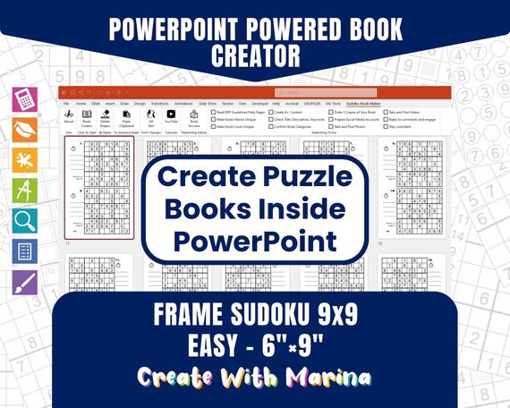 Frame 9x9 Sudoku | Difficulty: EASY | PowerPoint Macro Powered Puzzle Book Creator | 6"x9" Trim Size | 100-200-366 Puzzles Per Book