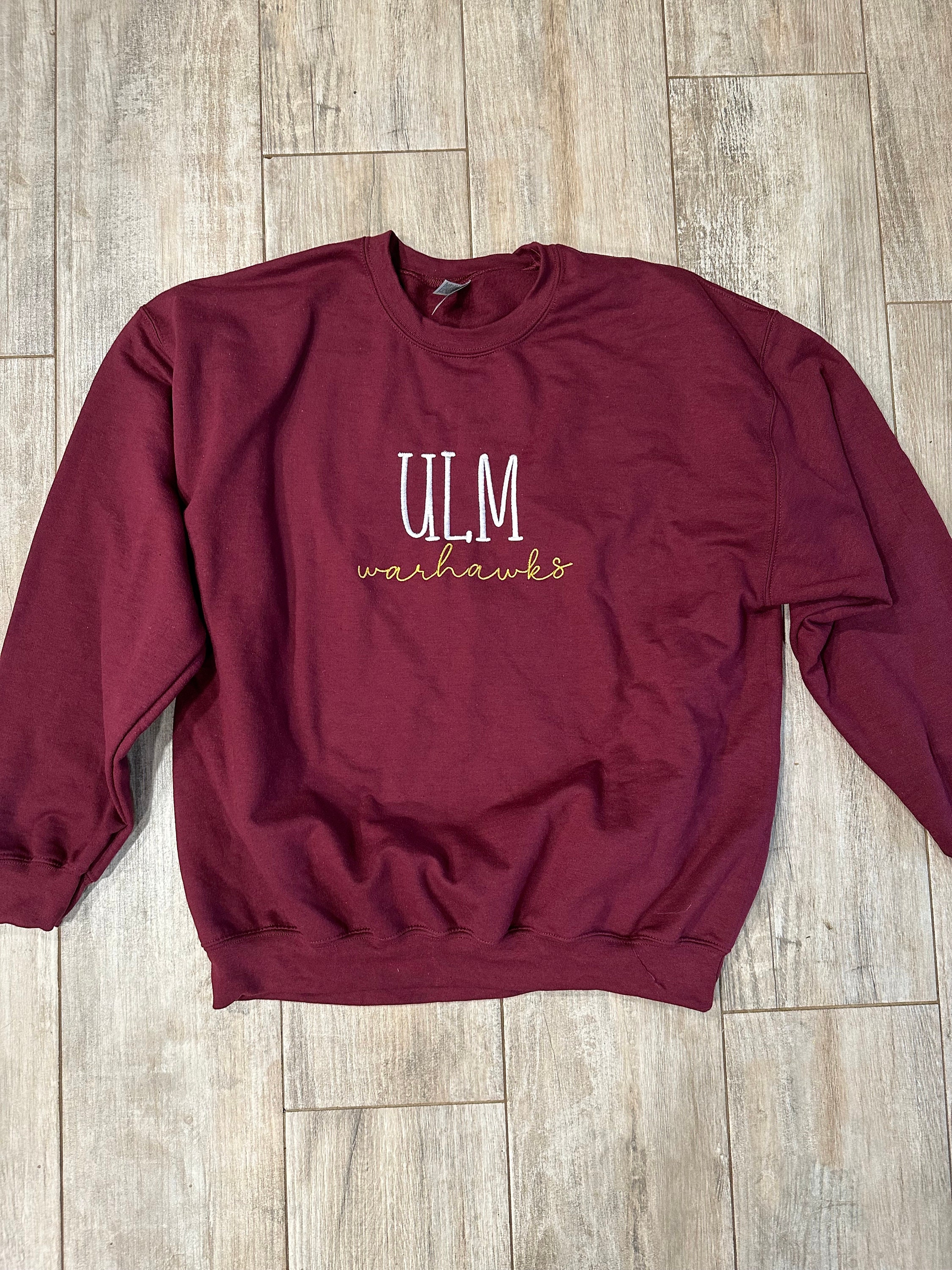 Custom ULM, Louisiana, Warhawk, Maroon, Gift,sweatshirt, Embroidered