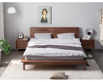 ASPEN bed, Modern platform bed, walnut bed frame, minimalist platform bed, queen bed, bett, bed with nightstand