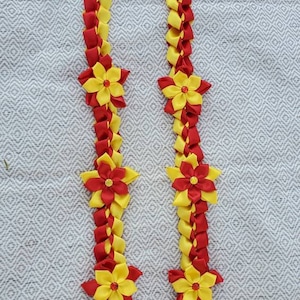 Graduation Lei in Red and Yellow satin ribbons