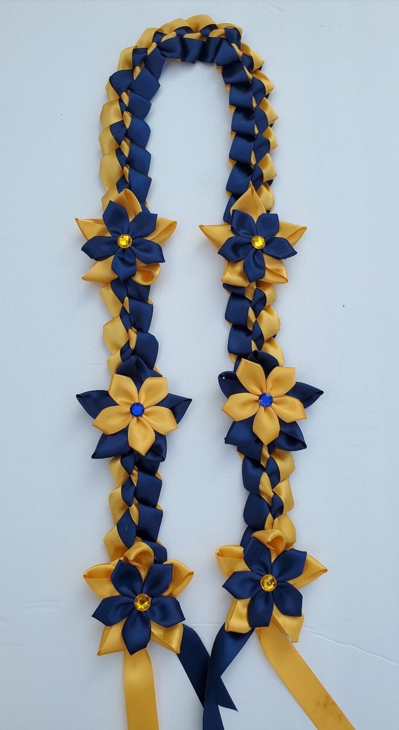 Royal Blue Ribbon In Graduation Navy Blue & Gold Satin Ribbon Graduation Lei - Handmade - Etsy