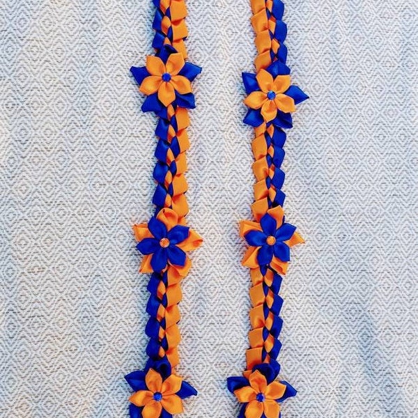 Graduation Lei in Orange and Royal Blue