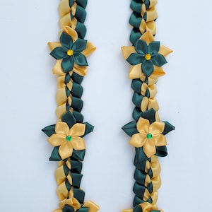 Graduation Lei Dark Green and Gold ribbons