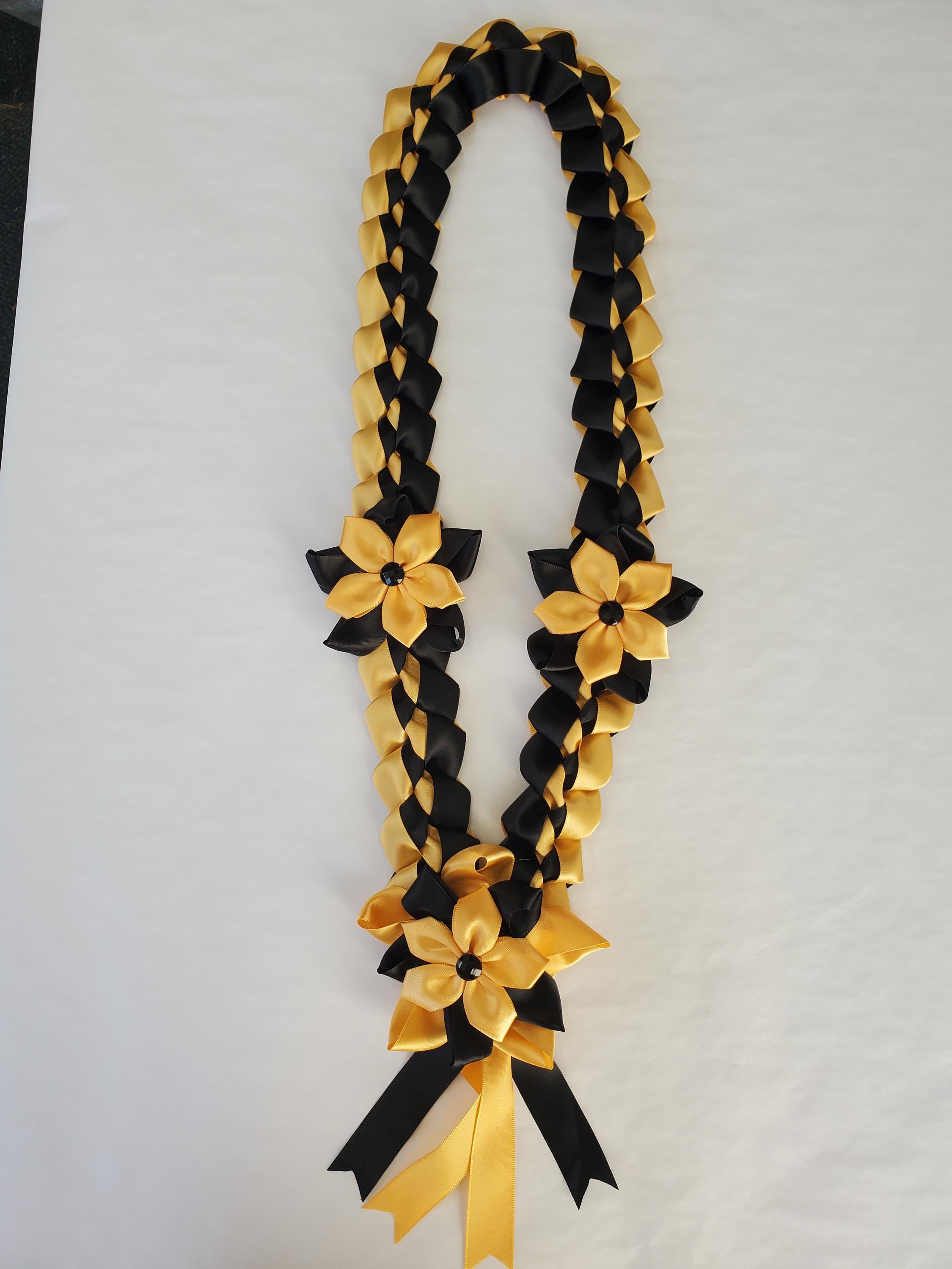 Handcrafted Satin Ribbon Graduation Lei, Black and Gold Flowers - Etsy