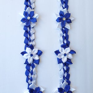 Graduation Lei in White and Royal Blue