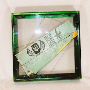 Military art original piece "Trident of Ukraine 2023" in aluminium frame on piece of wing SUKHOI SU-25SM #637/870 with rivets