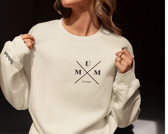 Mum Sweatshirt Personalised With Kids Names on Sleeve | Mother's Day Gift Jumper for Mum